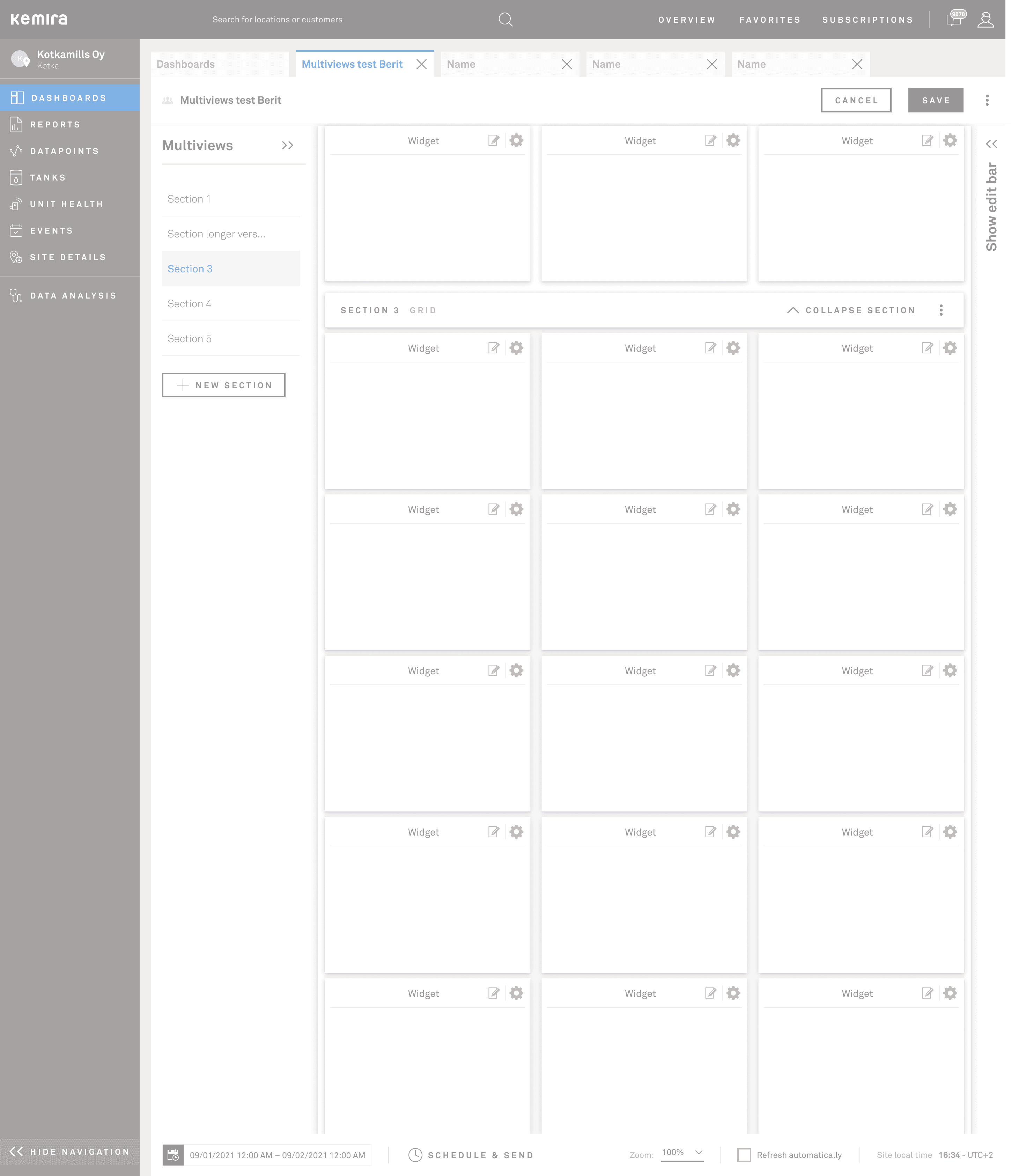 KemConnect quicklinks panel for navigating between dashboard views.